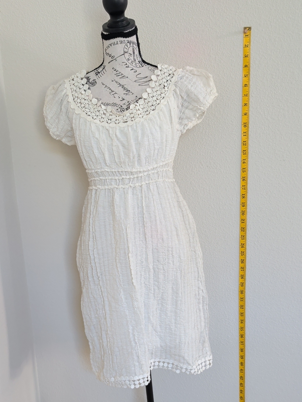 Max Studio White Crochet-Trim Midi Dress
